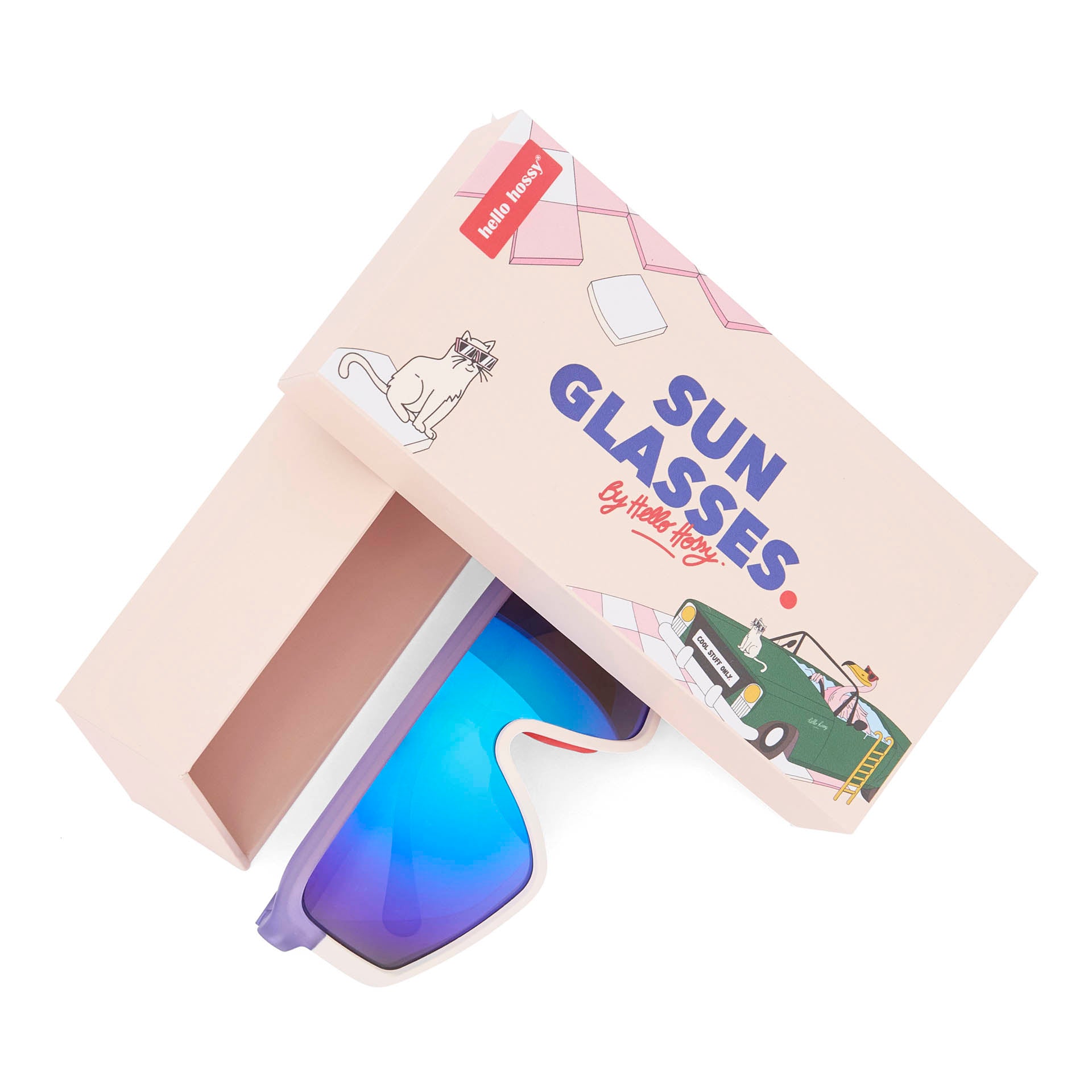 Occhiali da sole bambino viola bianco forma sport con confezione Hello Hossy