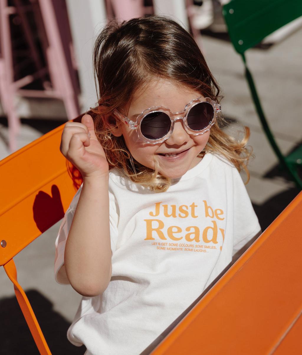 Occhiali da sole bambino bianco trasparente forma rotonda lenti scure Hello Hossy