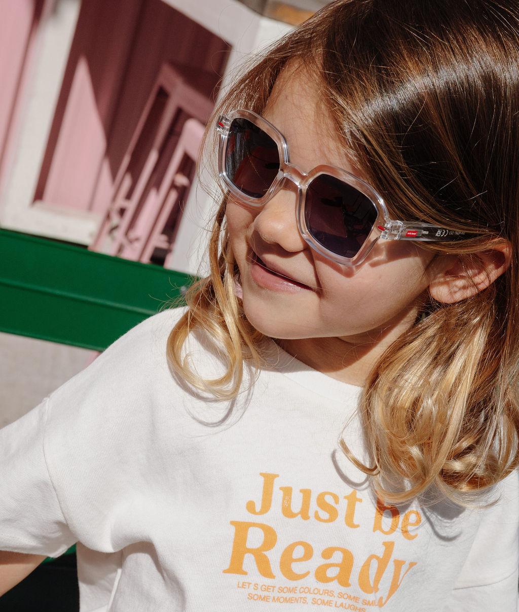 Occhiali da sole per bambini bianchi trasparenti, forma quadrata, lenti sfumate Hello Hossy