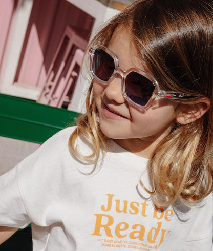 Occhiali da sole per bambini bianchi trasparenti, forma quadrata, lenti sfumate Hello Hossy