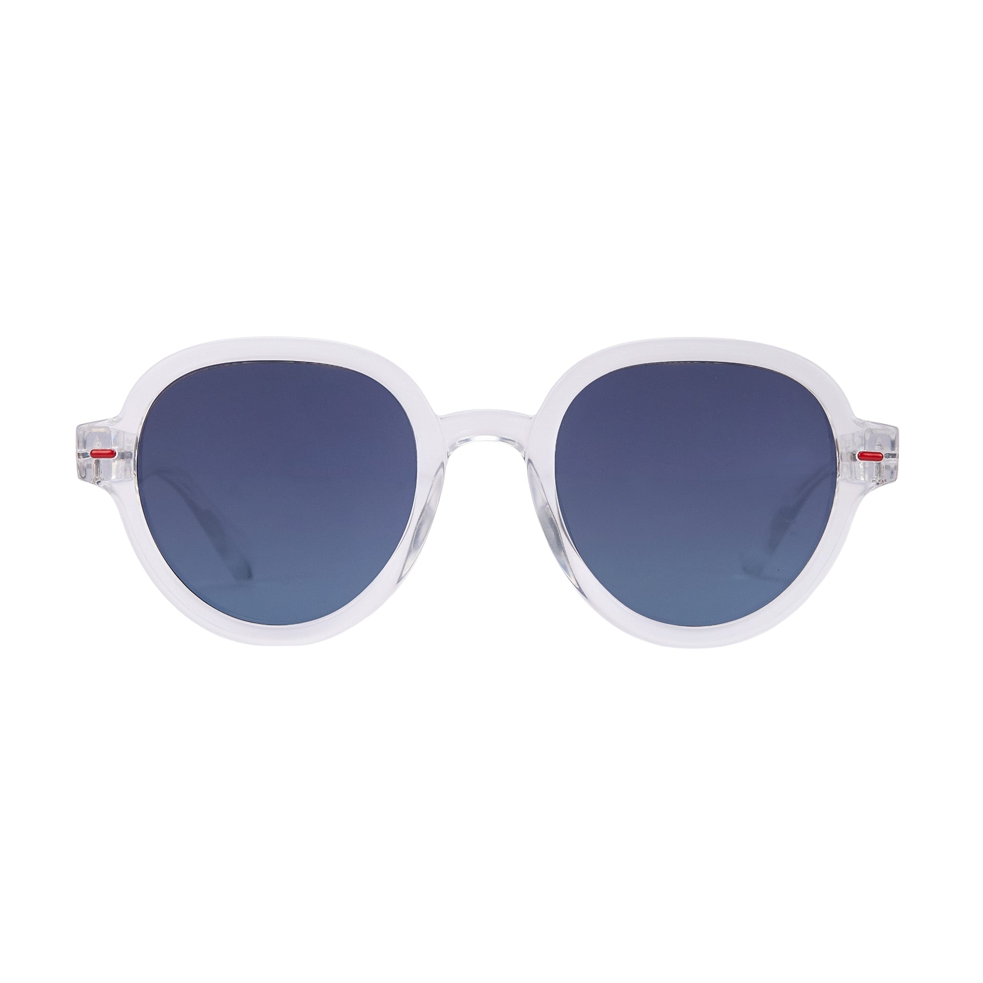 Occhiali da sole bambino bianco trasparente forma rotonda lenti bluastre Hello Hossy