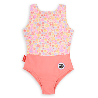 Costume da bagno bambina Retro Flowers anti-UV, intero, Cool Kids Only!