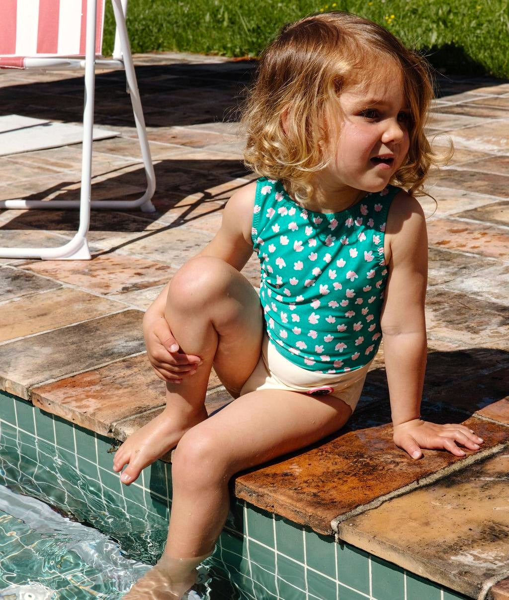 Costume da bagno bambina verde stampato fiori crema Hello Hossy