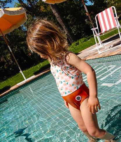Costume da bagno bambina rosa arancione stampato fiori Hello Hossy
