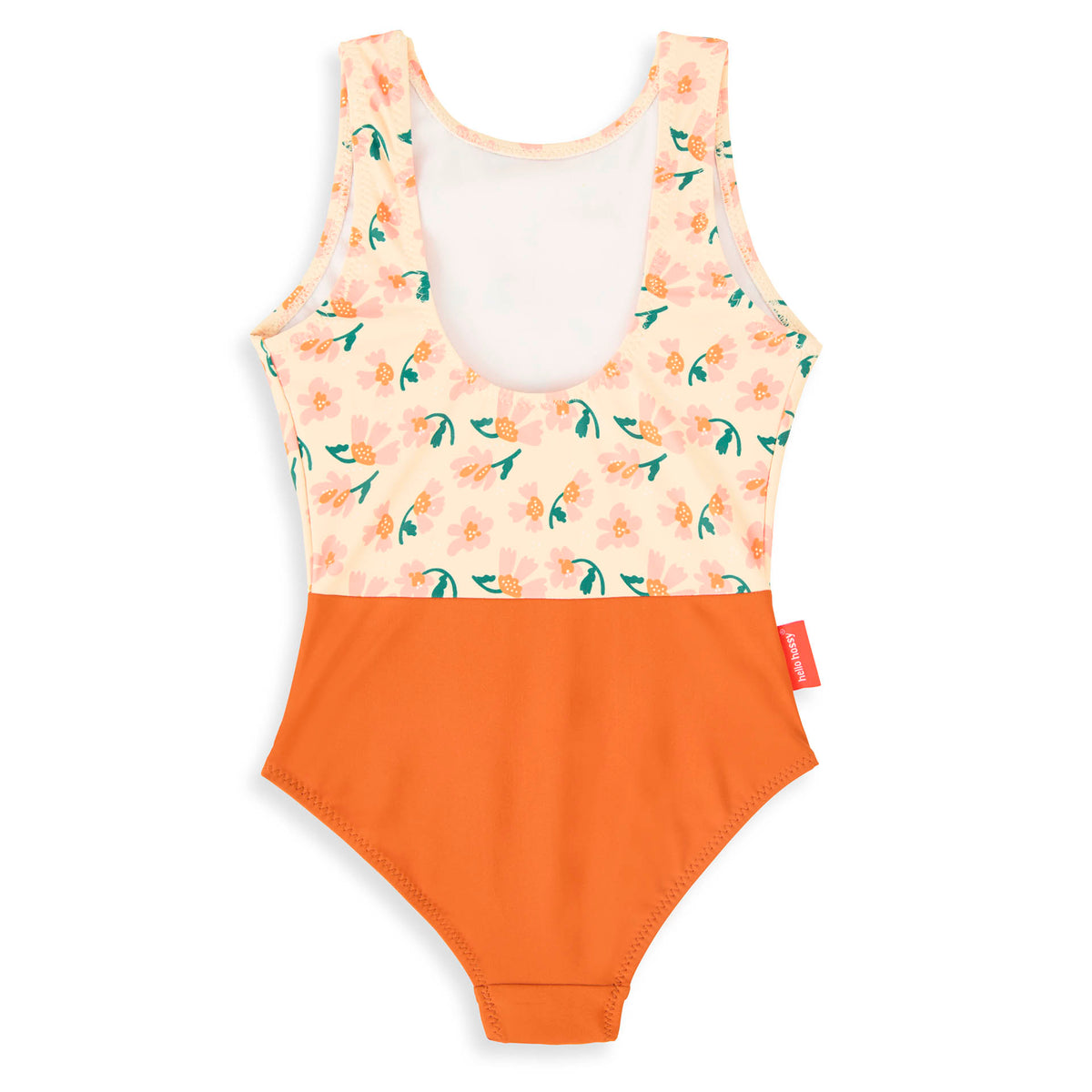 Costume da bagno bambina rosa arancione stampato fiori intero Hello Hossy