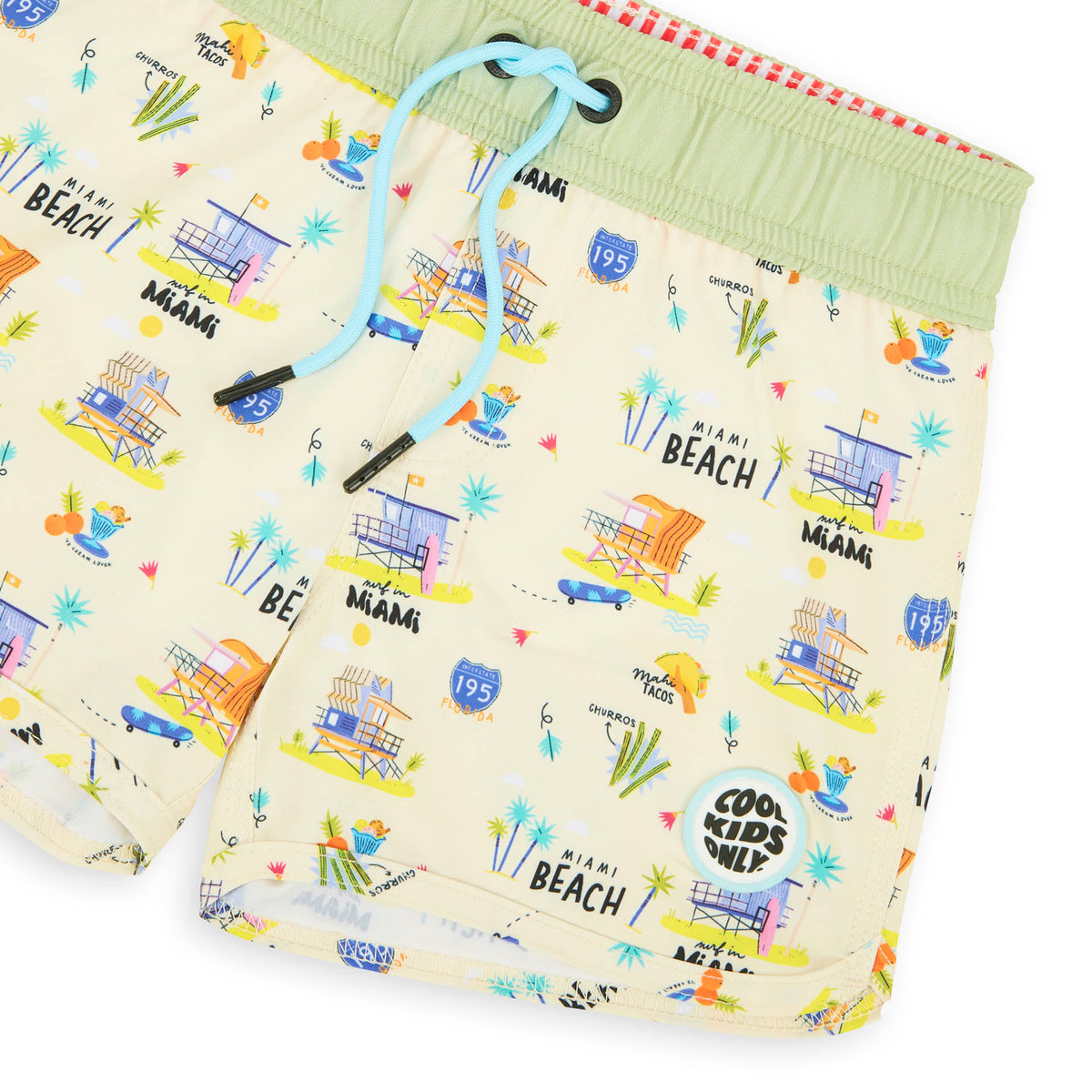 Costume da bagno bambino beige verde motivi USA cordino blu Hello Hossy