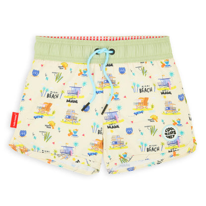 Costume da bagno bambino beige con motivi USA e cordoncino blu Hello Hossy