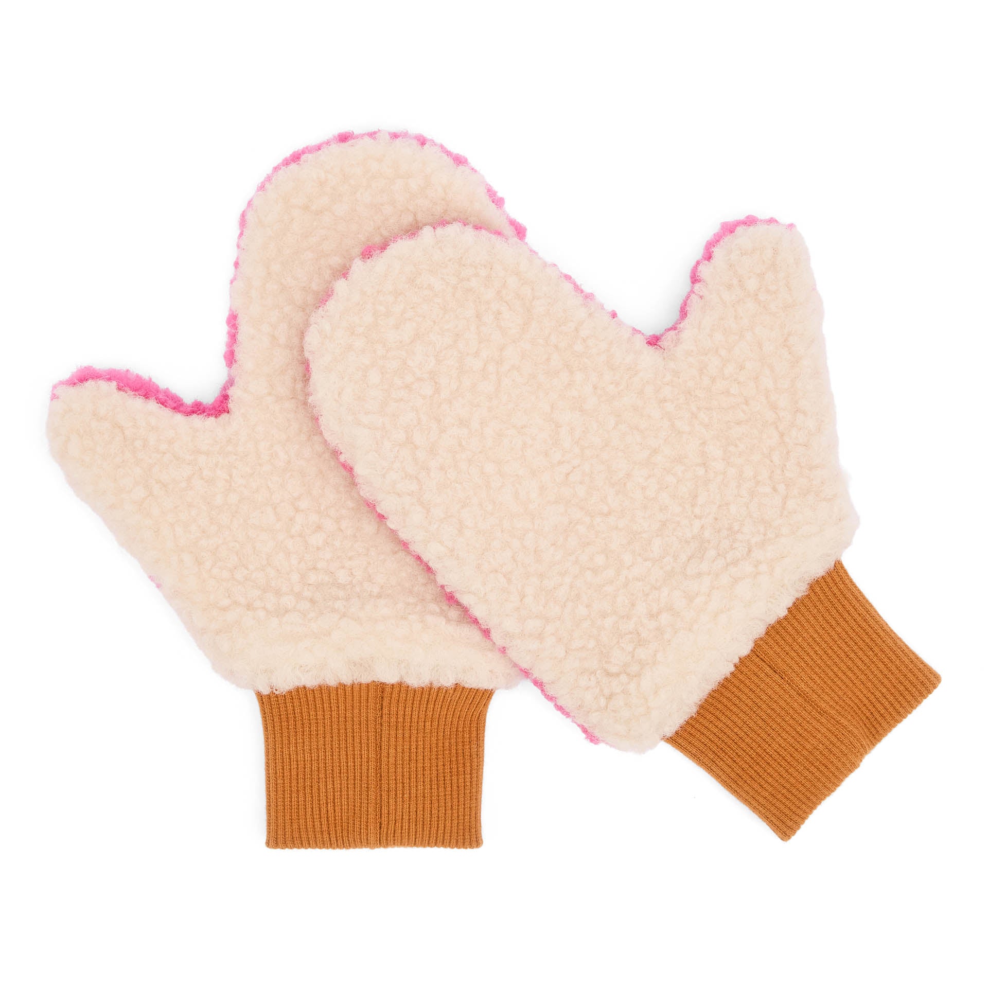 Muffole bambino bianco bicolore bordo rosa e polsino arancione Hello Hossy
