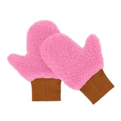Muffole in sherpa Bicolore Heaty Kira per bambino e bebè – vista piatta - lato rosa