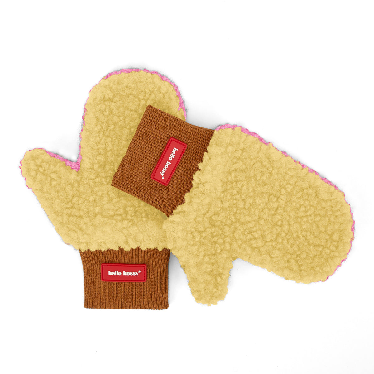 Muffole in pile Bicolore Heaty Kira per bambino e neonato – vista in piano - lato giallo
