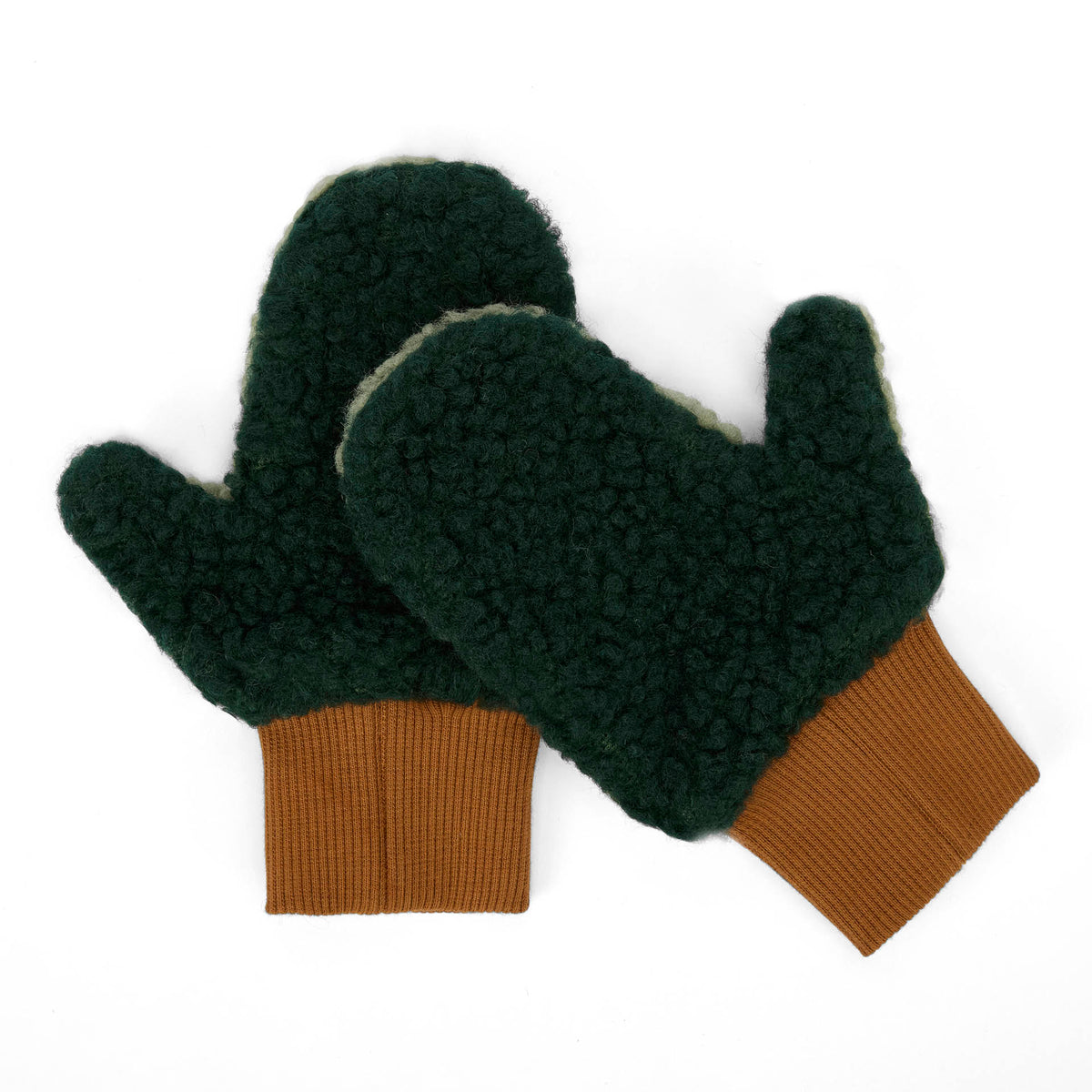 Muffole in pile bicolore Heaty Neo per bambini e bebè – vista piatta - lato verde scuro