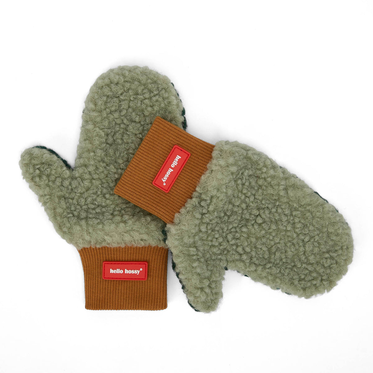 Muffole in sherpa bicolore Heaty Neo per bambini e neonati – vista piatta - lato verde chiaro