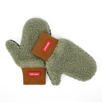 Muffole in sherpa bicolore Heaty Neo per bambini e neonati – vista piatta - lato verde chiaro