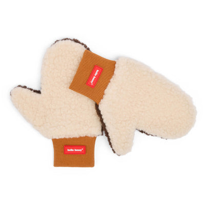 Muffole bambino beige fodera marrone polsini elasticizzati Hello Hossy