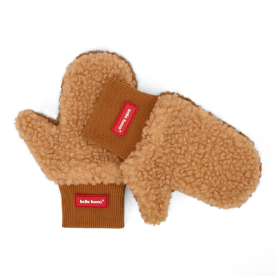 Muffole in sherpa bicolore Heaty Sven per bambino e bebè – vista piatta - lato beige