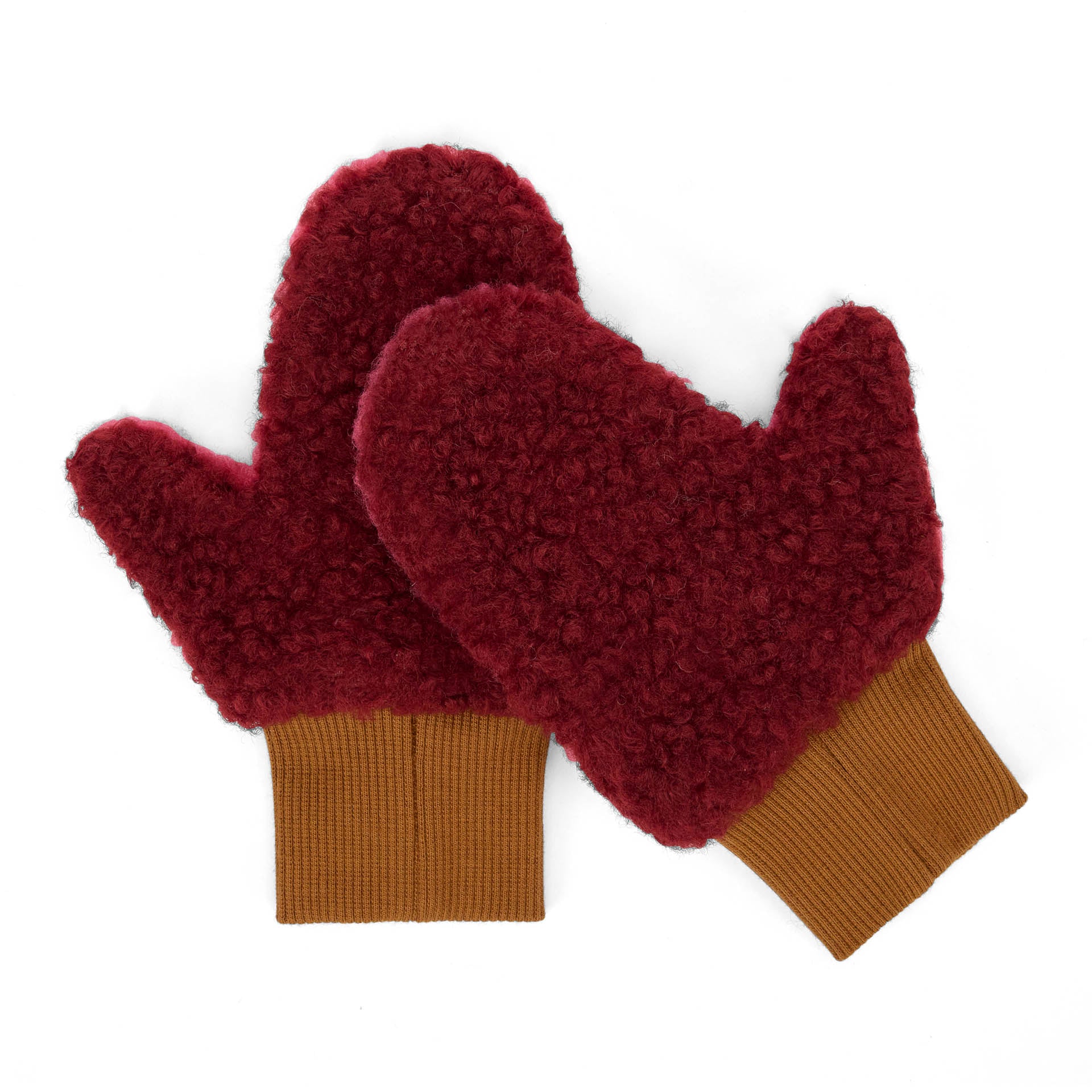 Muffole in pile bicolore Heaty Tara per bambino e bebè – vista piatta - lato bordeaux