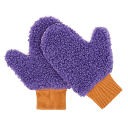 Muffole bambino viola effetto sherpa polsino arancione Hello Hossy