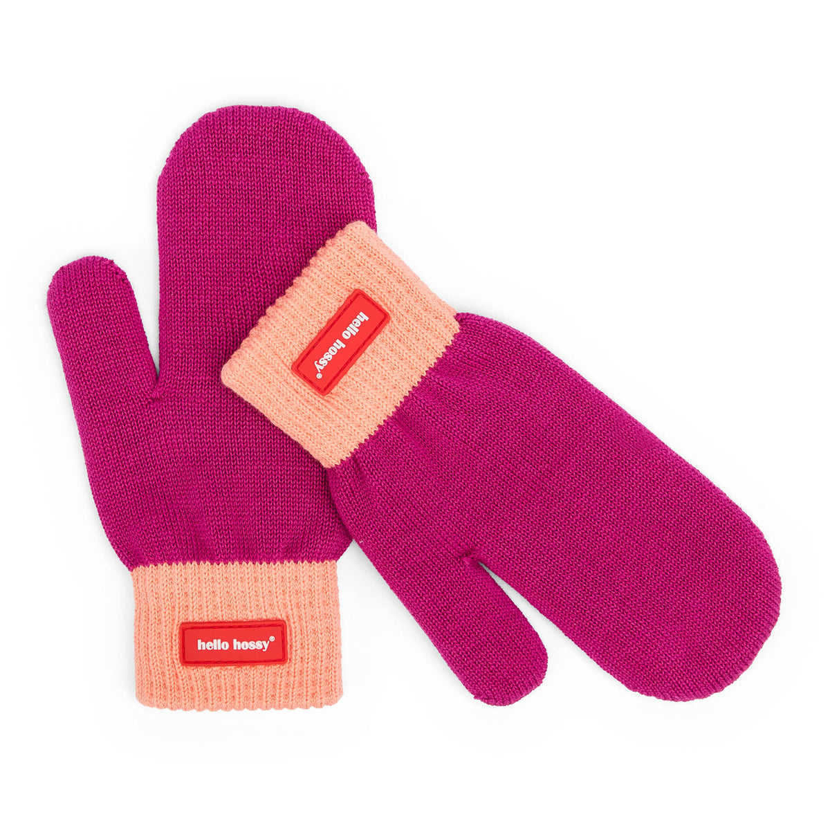 Muffole bambino viola bordo arancione etichetta rossa Hello Hossy