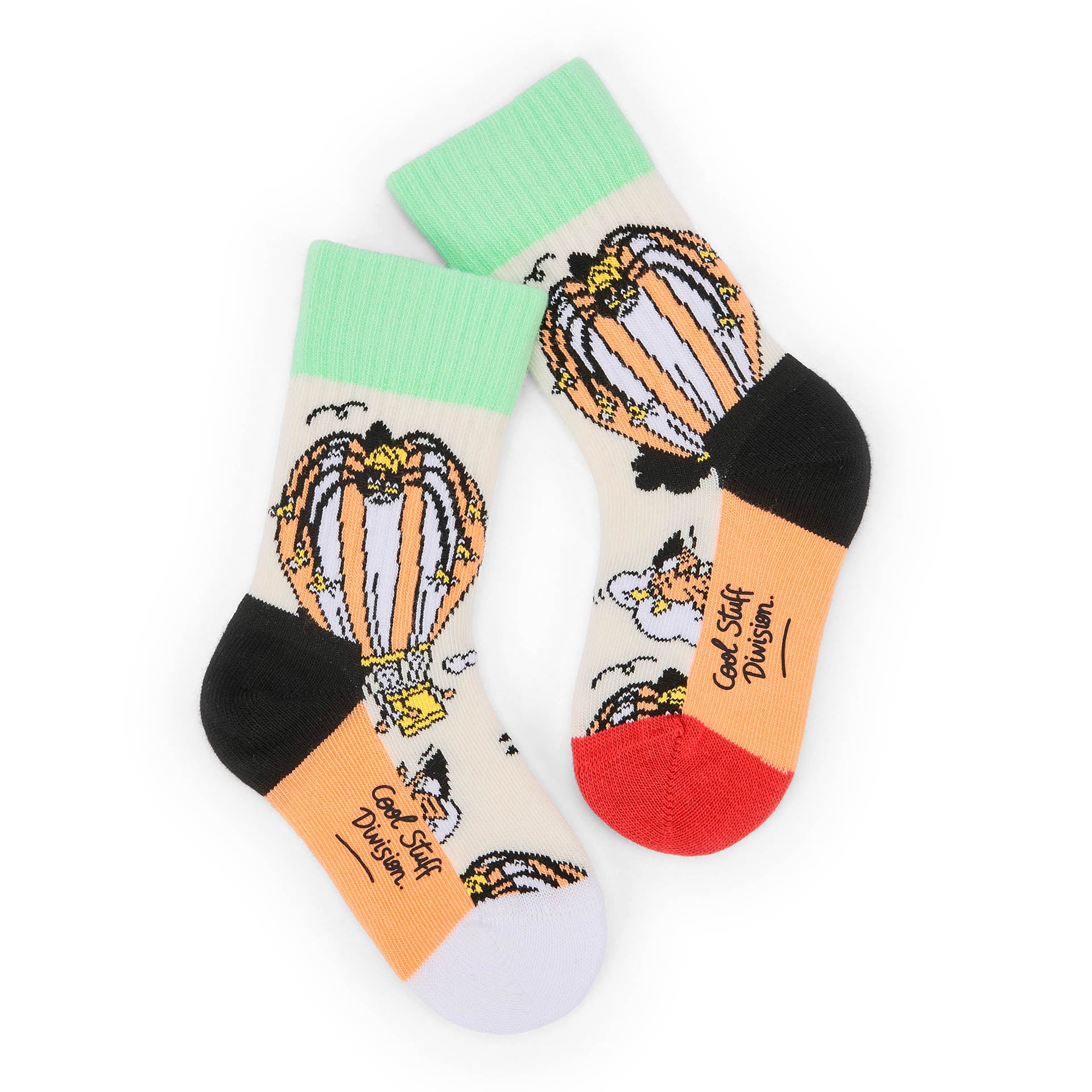 Calzini bambino Halloween verde nero arancione motivi mongolfiera Hello Hossy