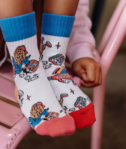 Calzini bambino bianchi con motivi Mascotte blu e rossi Hello Hossy