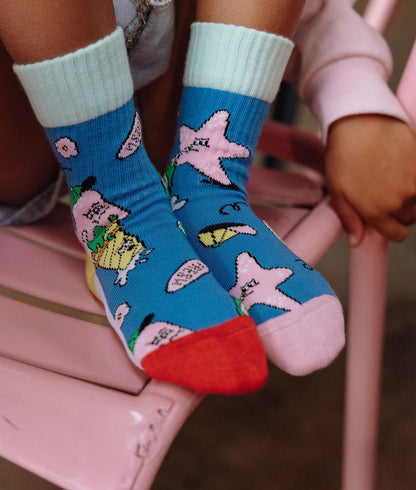 Calzini bambino blu motivi stelle marine rosa punte rosse Hello Hossy