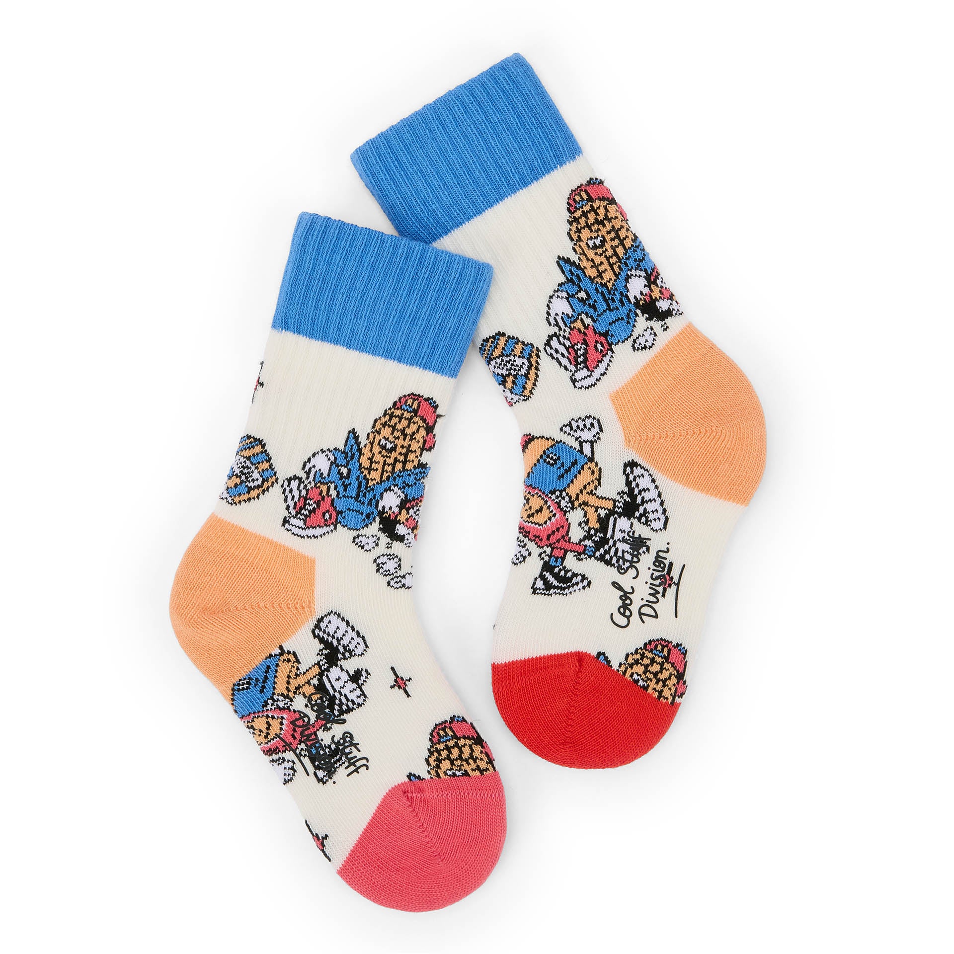 Calzini per bambini con motivo mascotte blu, rosso e arancione Hello Hossy