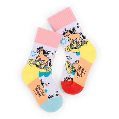 Calzini bambino bianco motivi unicorno tallone giallo Hello Hossy