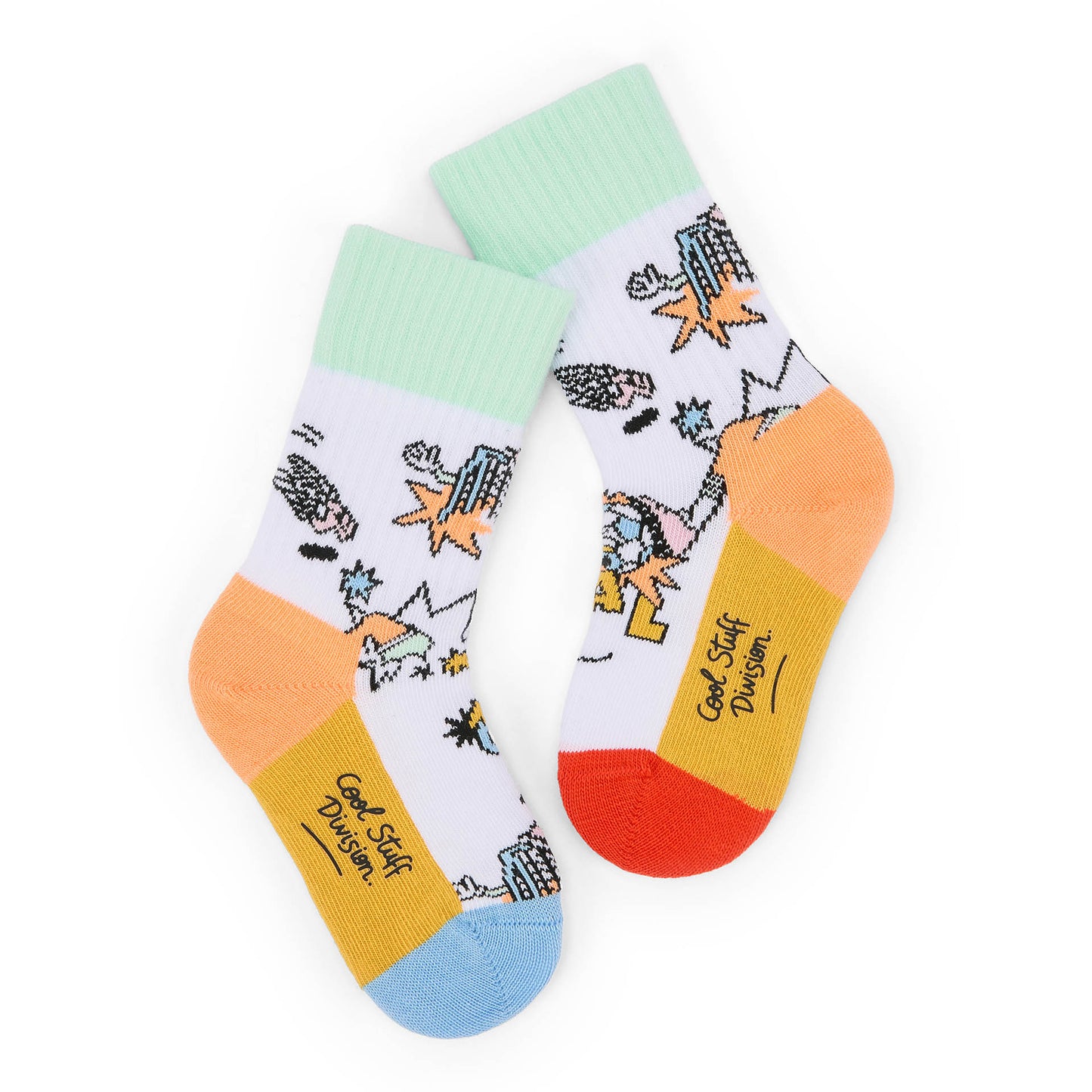 Calzini bambino bianco motivi sportivi multicolore tallone arancione Hello Hossy