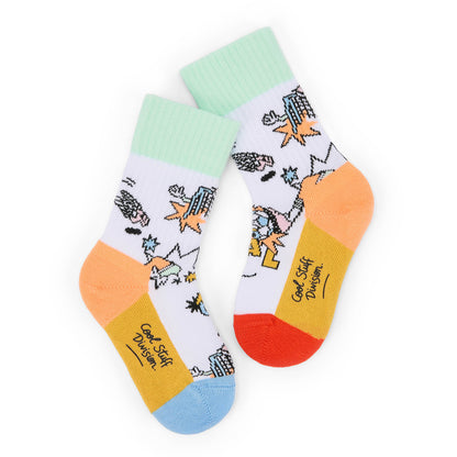 Calzini bambino bianco motivi sportivi multicolore tallone arancione Hello Hossy