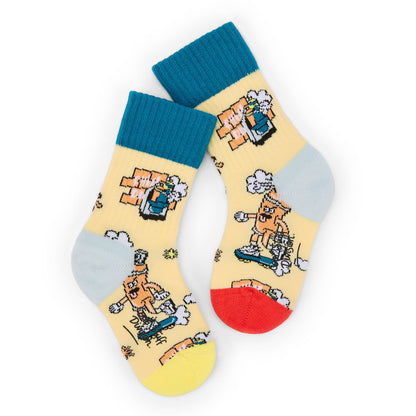 Calzini per bambini gialli con stampa Sport, tallone blu e rosso Hello Hossy
