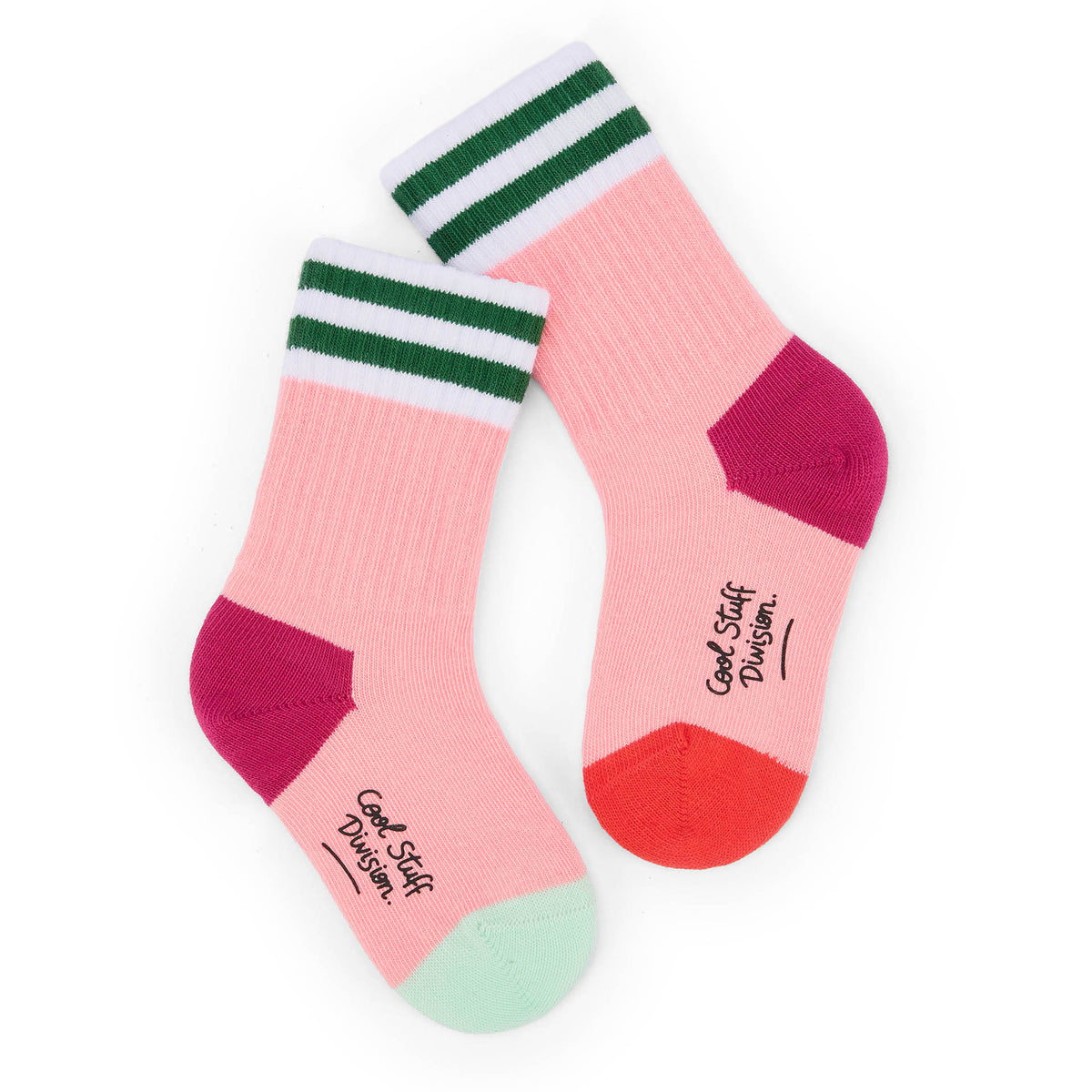 Calzini bambino rosa righe verdi talloni e punte colorati Hello Hossy