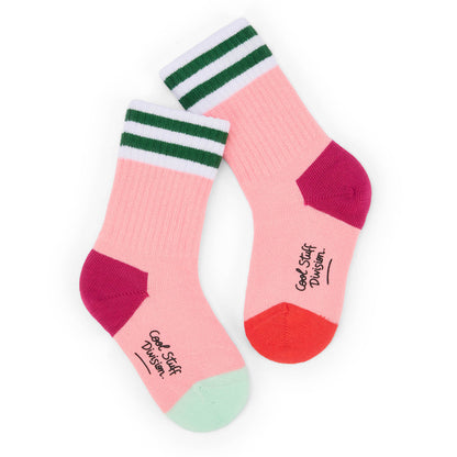 Calzini bambino rosa righe verdi talloni e punte colorati Hello Hossy