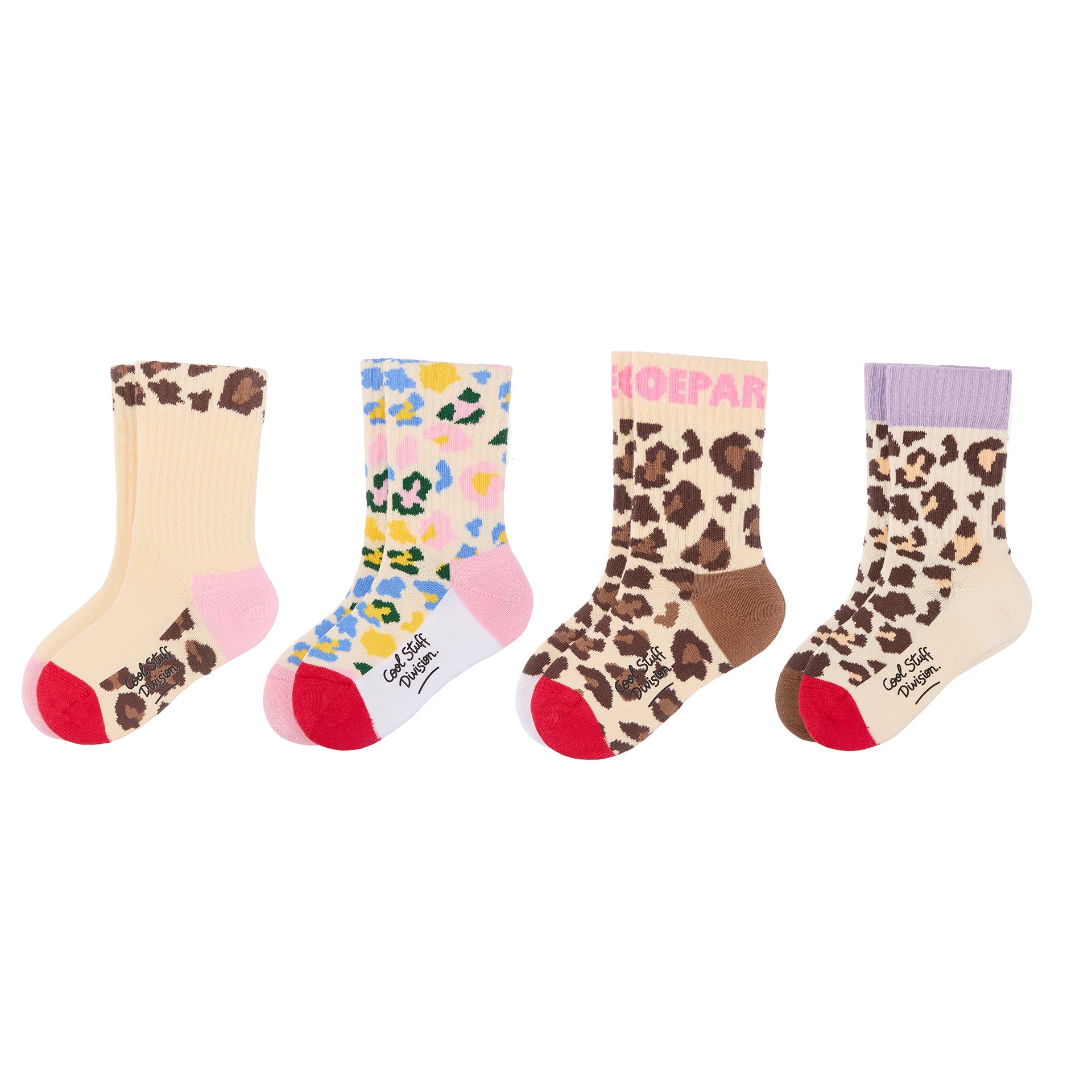 Set di 4 paia di calzini per bambini con stampa leopard – vista dall'alto