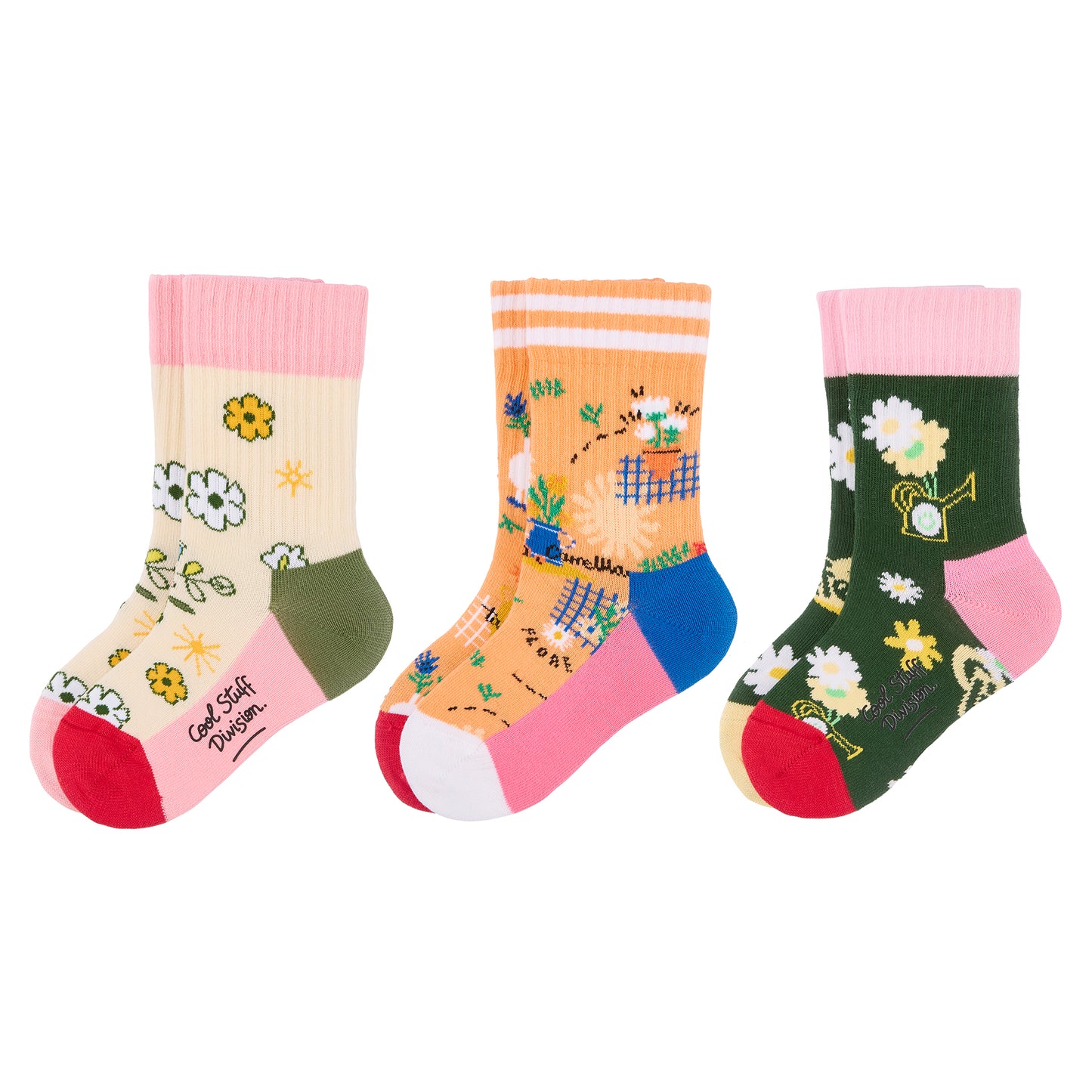 Set di 3 paia di calzini per bambini con motivi floreali – vista dall’alto