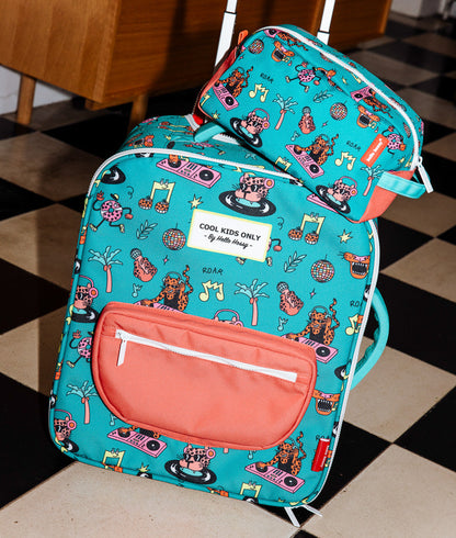 Valigia bambino verde con motivo musica pochette abbinata Hello Hossy