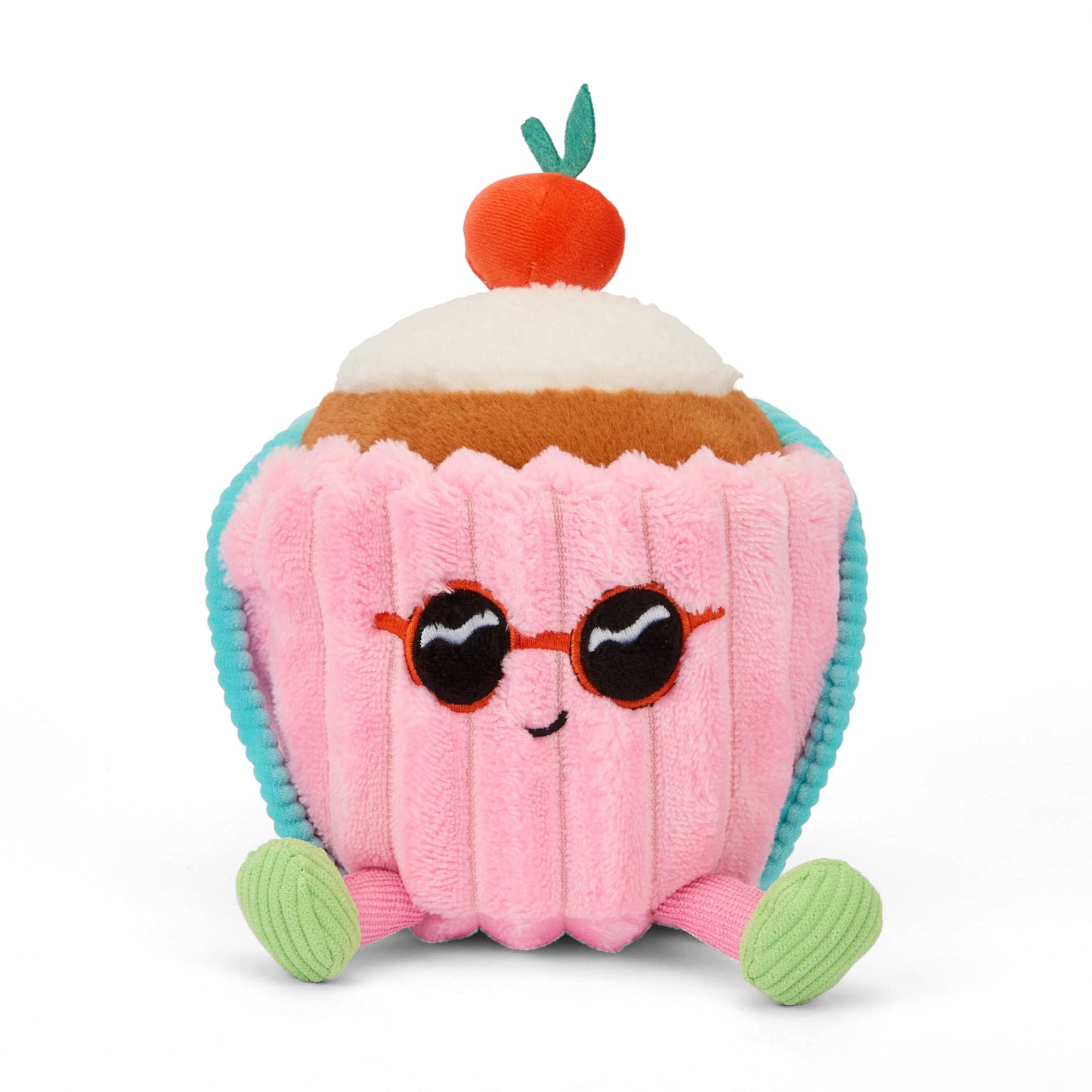 Peluche originale per bambini Hello Hossy a forma di torta Cherry Cake - vista frontale, appoggiata