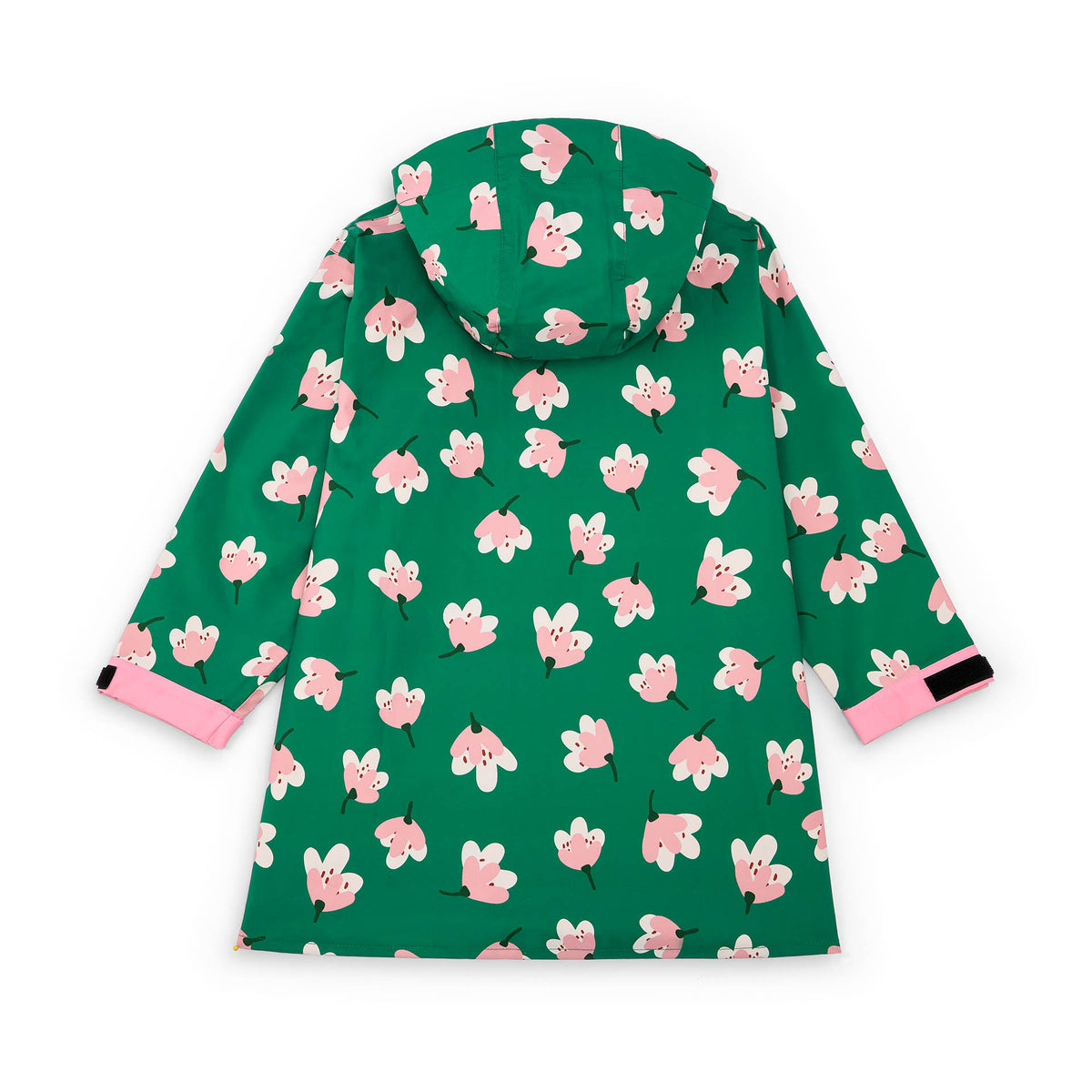 Poncho antipioggia verde da bambino, stampato a fiori, con tasche e cappuccio Hello Hossy