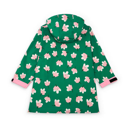 Poncho antipioggia verde da bambino, stampato a fiori, con tasche e cappuccio Hello Hossy