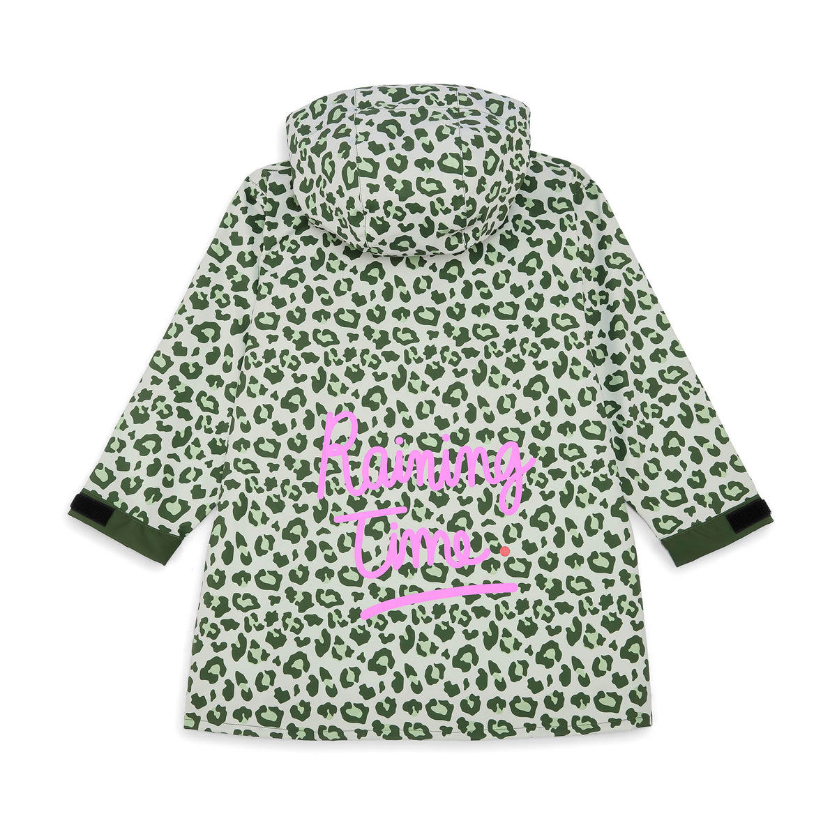 Poncho antipioggia bambino verde con motivo leopard e scritta rosa Hello Hossy