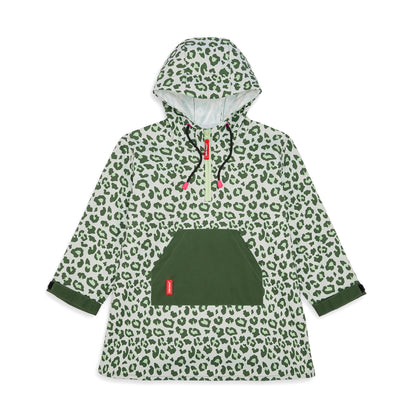 Poncho antipioggia verde per bambini con stampa leopard, tasca centrale Hello Hossy