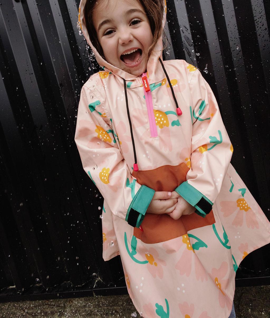 Poncho antipioggia per bambini rosa a fiori cammello e verde Hello Hossy