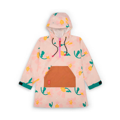 Poncho antipioggia rosa per bambini con motivo a fiori, tasca color cammello Hello Hossy