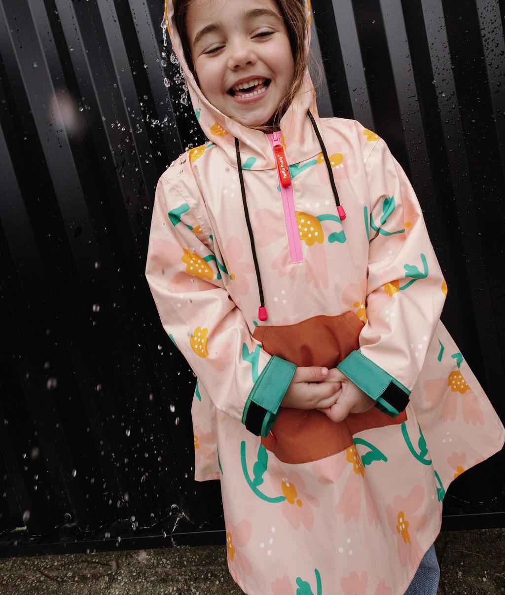 Poncho antipioggia bambino rosa cammello verde motivo fiori cappuccio Hello Hossy