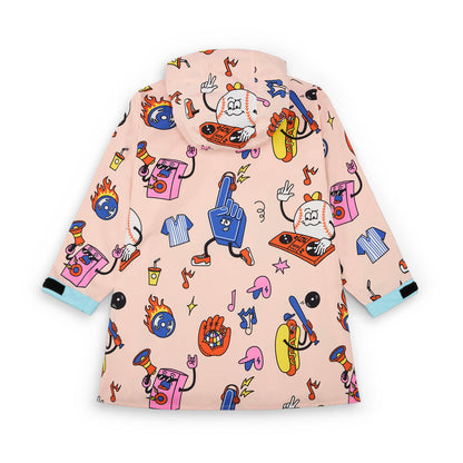 Poncho antipioggia bambino crema stampato Sport food maniche blu Hello Hossy