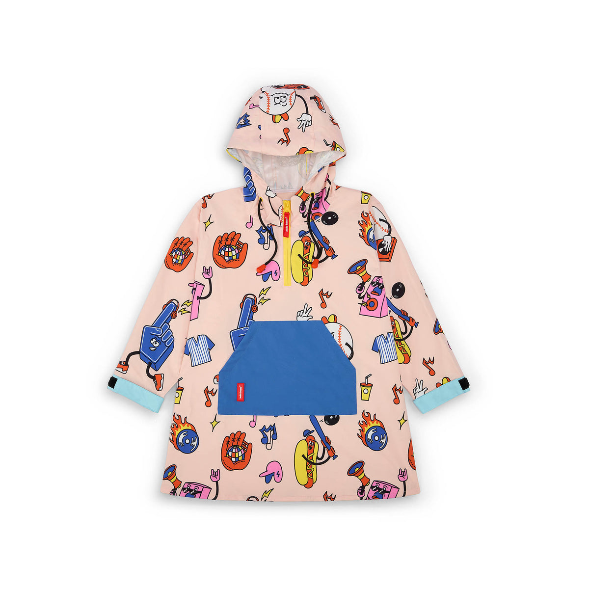 Poncho antipioggia bambino rosa stampato colorato tasca blu Hello Hossy