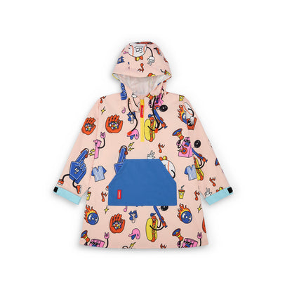 Poncho antipioggia bambino rosa stampato colorato tasca blu Hello Hossy