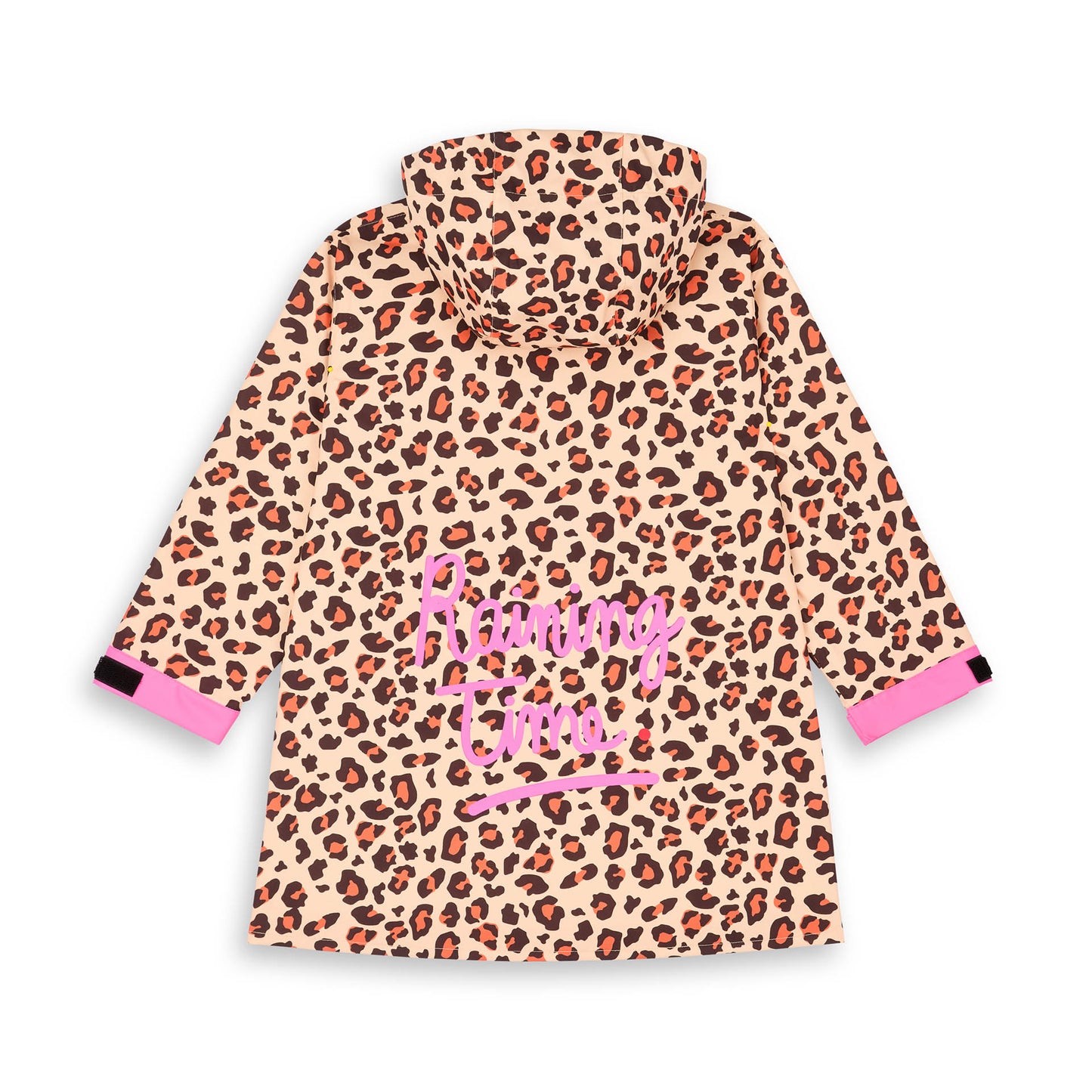 Poncho antipioggia con cappuccio leopard per bambino e genitore – vista piatta, da dietro