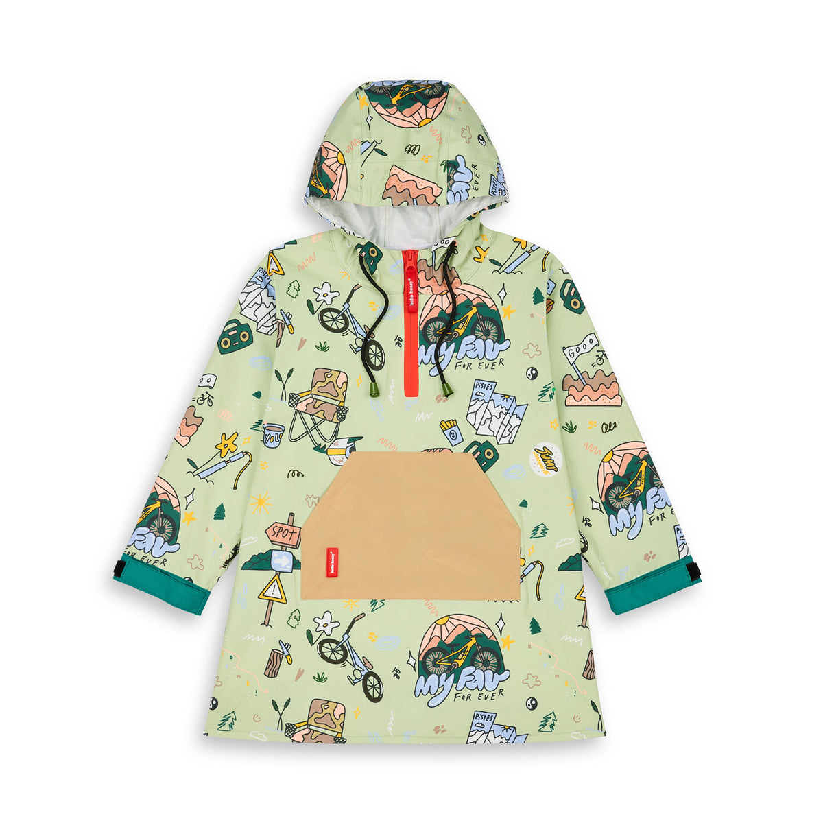 Poncho antipioggia impermeabile con cappuccio Mountain Ride per bambino – vista piatta, frontale