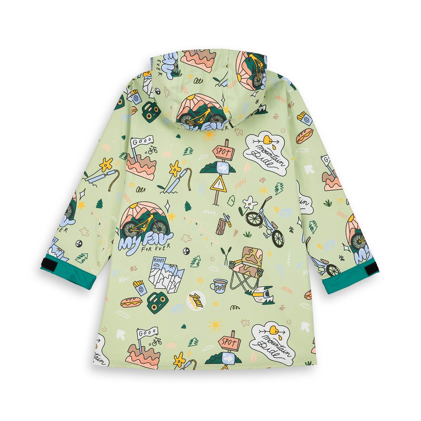 Poncho antipioggia con cappuccio Mountain Ride per bambino – vista aperta, da dietro
