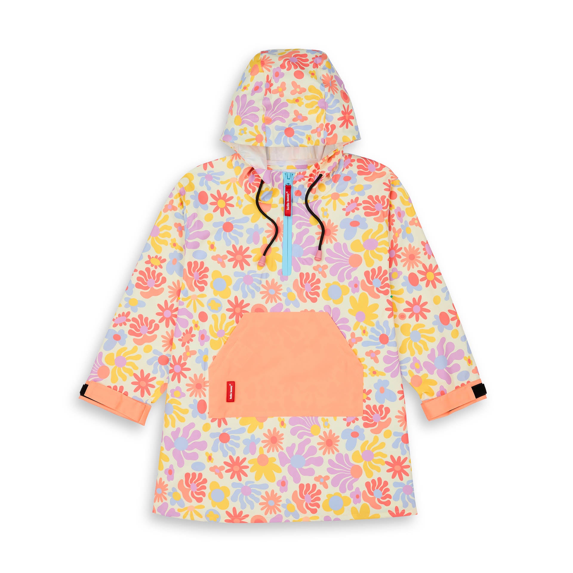 Poncho antipioggia impermeabile con cappuccio Retro Flowers per bambino – vista piatta, frontale